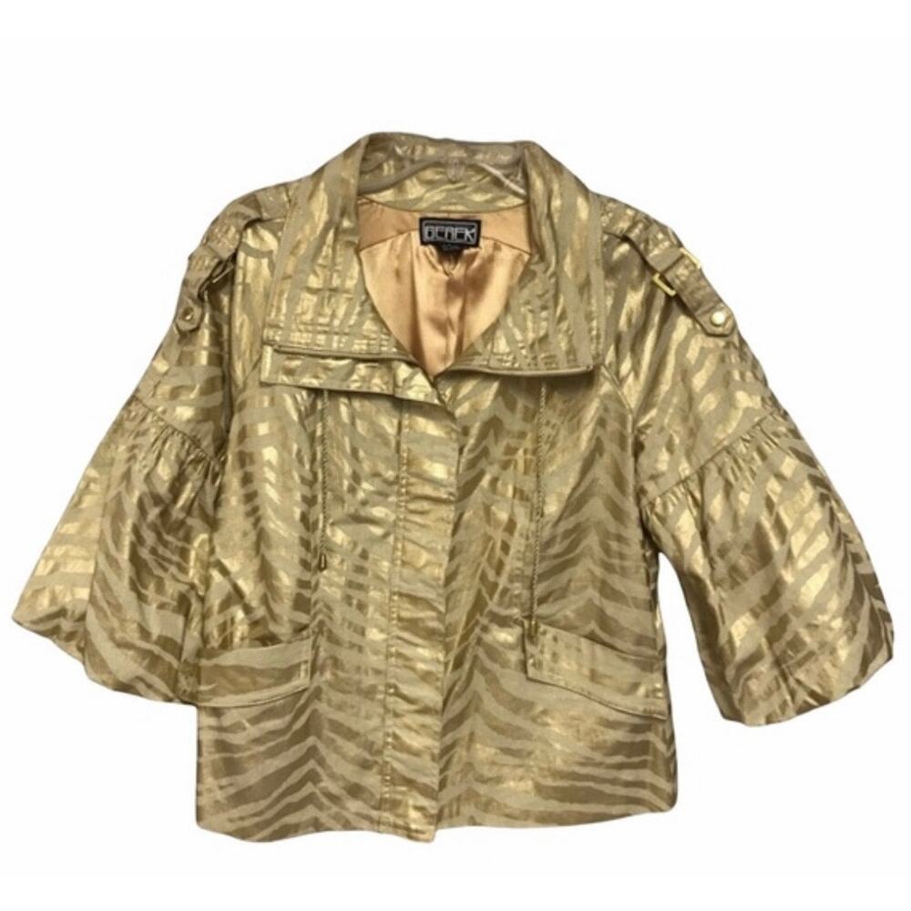 Vintage BEREK Small Metallic Gold Zebra Puff Bell 3/4 Sleeve Holiday Glam Jacket